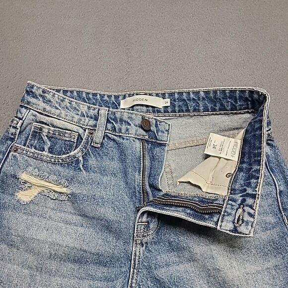 Hidden Womens Jeans 24 Bailey Boyfriend Blue Crop Distressed Ripped Grunge Denim - Picture 4 of 9